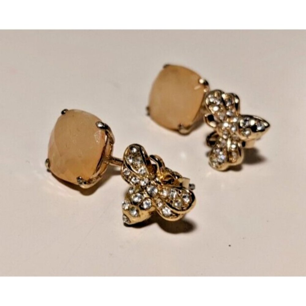 Bumble bee pink and gold dangly earrings, Jacket Drop Dangle Earrings